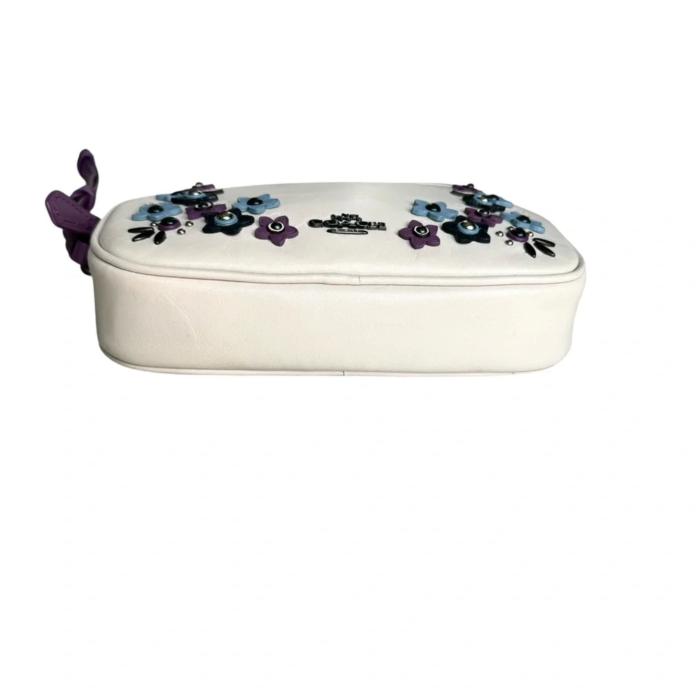 Coach Floral Appliqué Crossbody Bag Off White Purple Leather